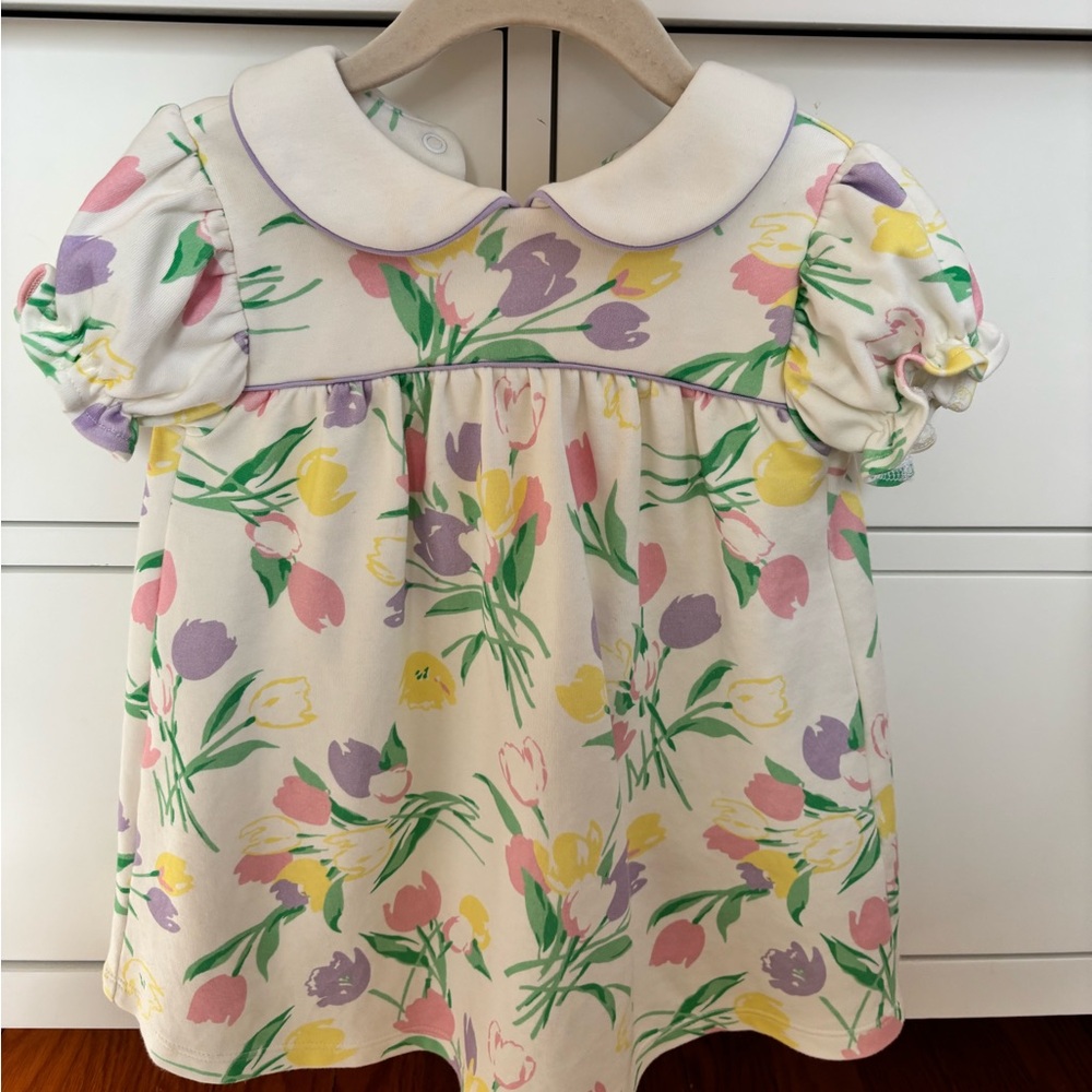 The Beaufort Bonnet Company Tulip print Dress 100% Pima, Peter Pan Collar